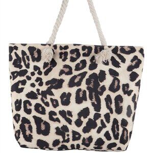 Leopard Print Canvas Tote Bag/ Double Rope Handles - Tan/Blk/Bwn - Style 1 -NWT
